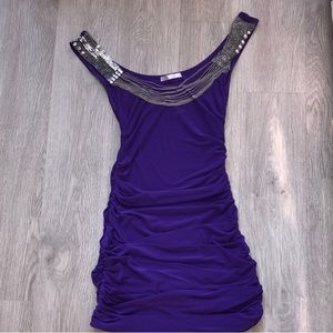 Purple ruched mini dress